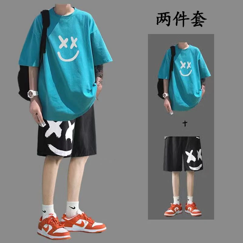 短袖短裤套装男生潮流T恤休闲搭配薄款痞帅气学生潮牌夏季两件套