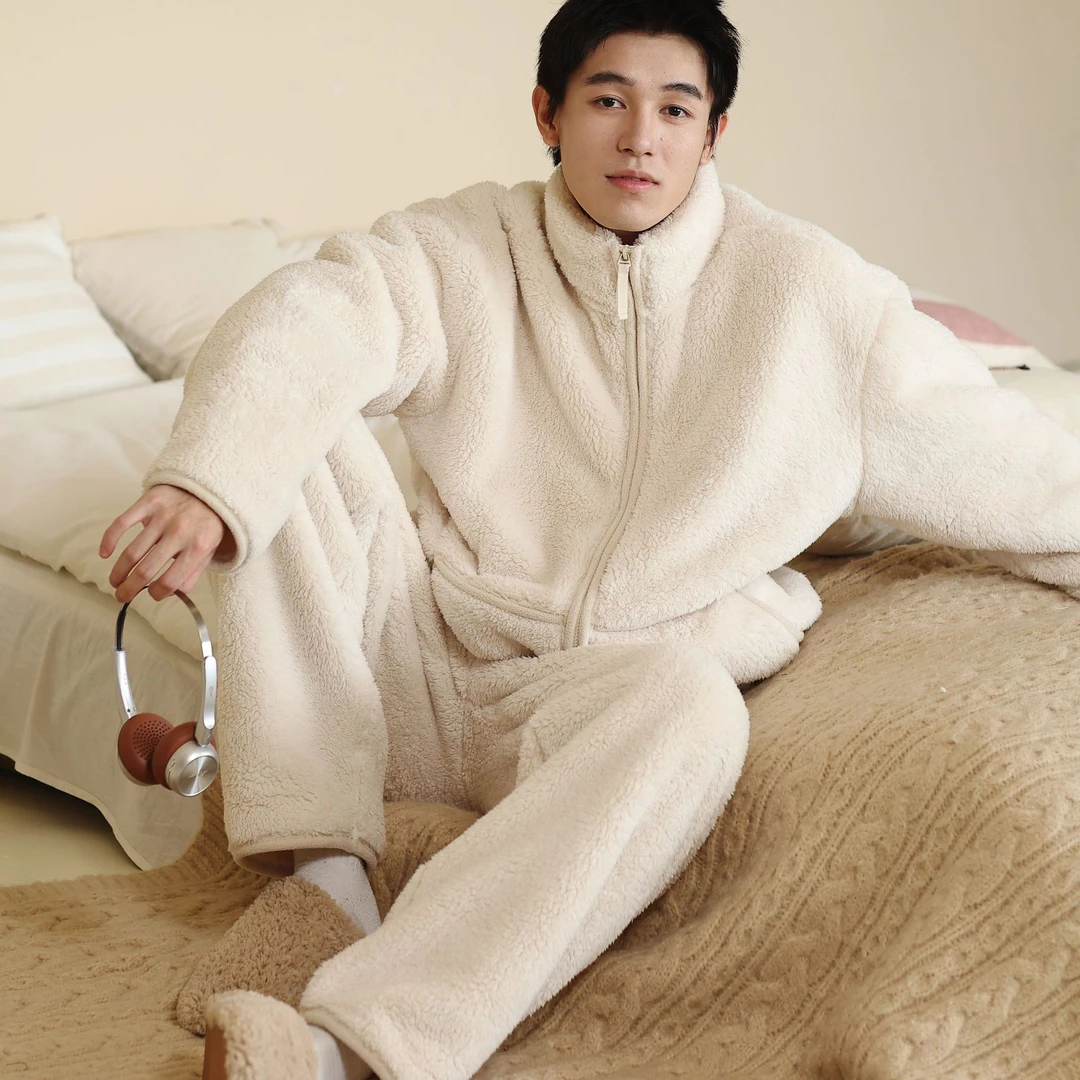 男士睡衣秋冬款珊瑚绒爆款2025新款加厚加绒居家服套装时尚可外出