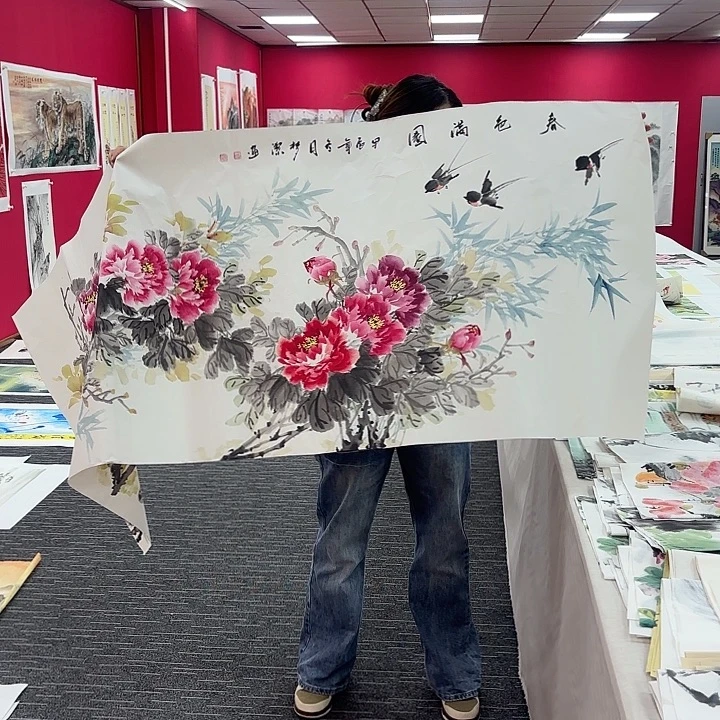 国画小六尺牡丹花鸟