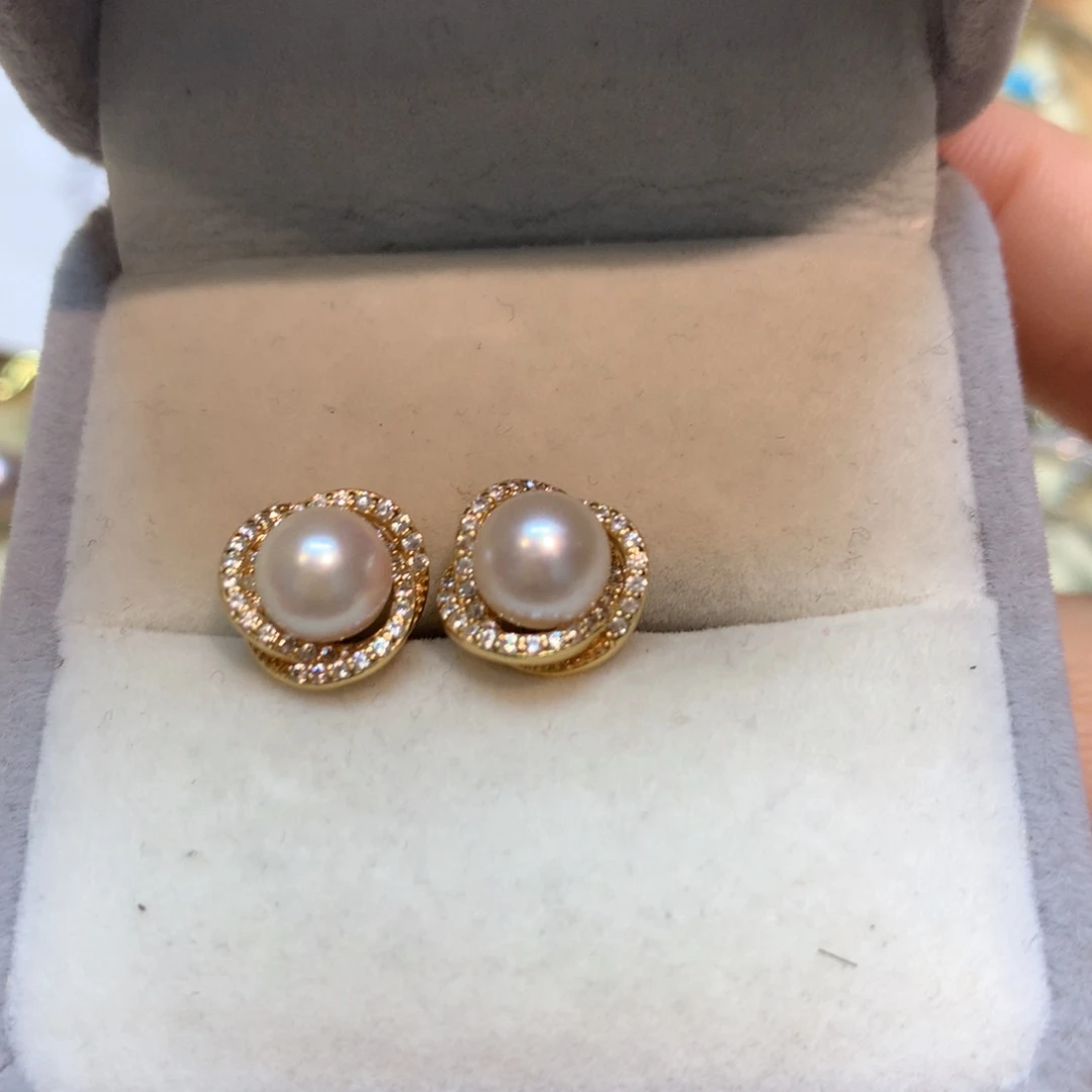 海水珍珠耳饰银S925镶嵌