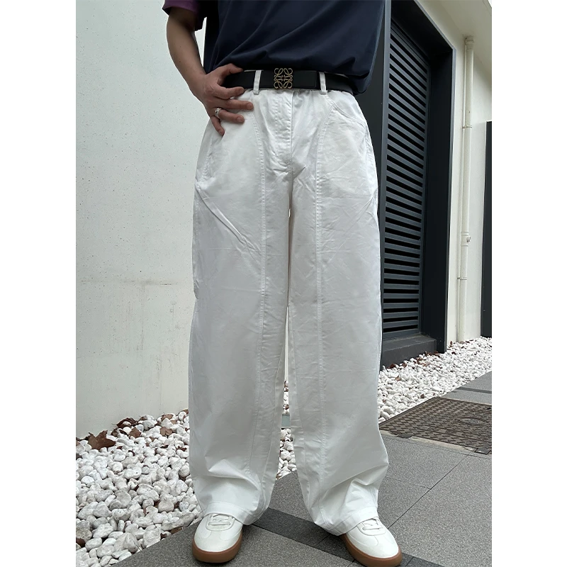 2025新款休闲阔腿裤子白色夏季直筒设计感宽松百搭男士冰丝休闲裤