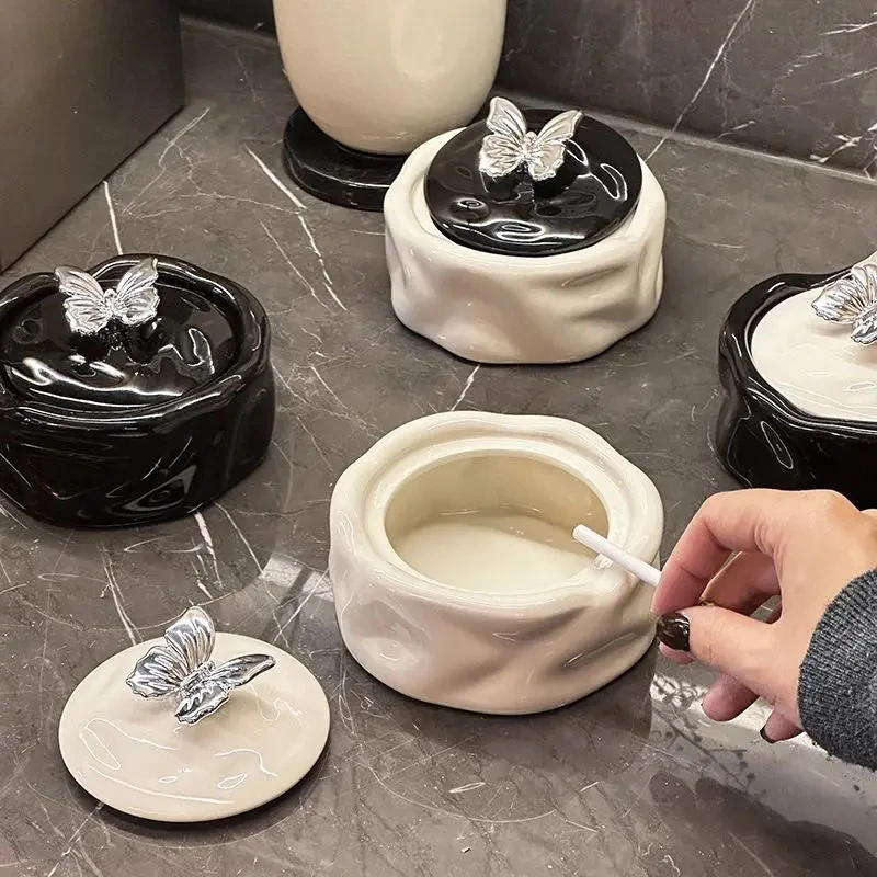 轻奢陶瓷烟灰缸带盖防飞灰家用客厅高端大气创意办公烟缸高级感