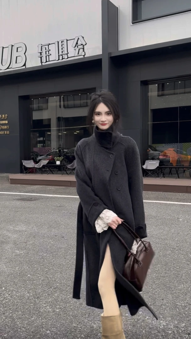 【天天专属】立领系带款羊毛大衣 L8233