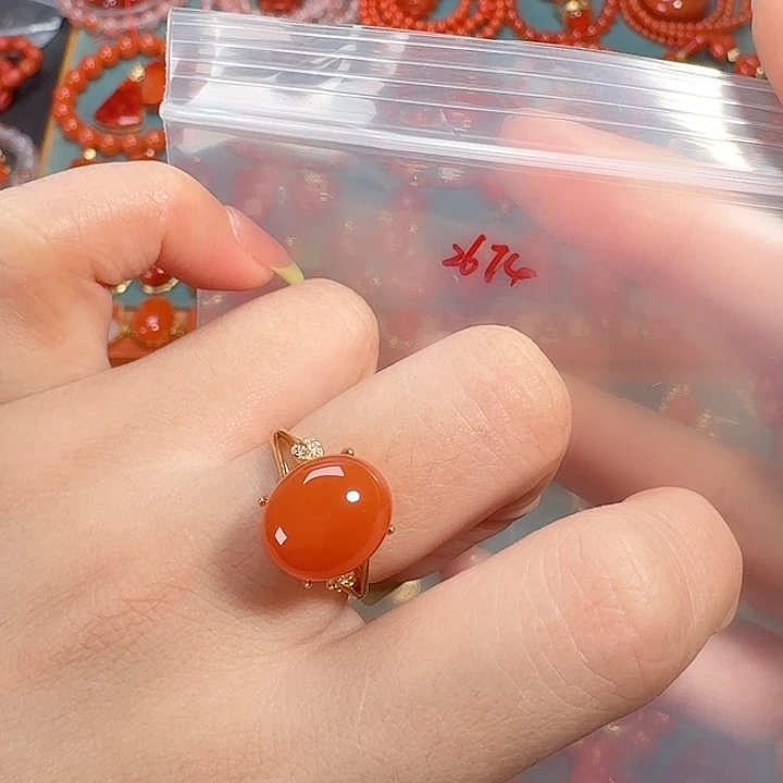 南红玛瑙银S925镶嵌戒指