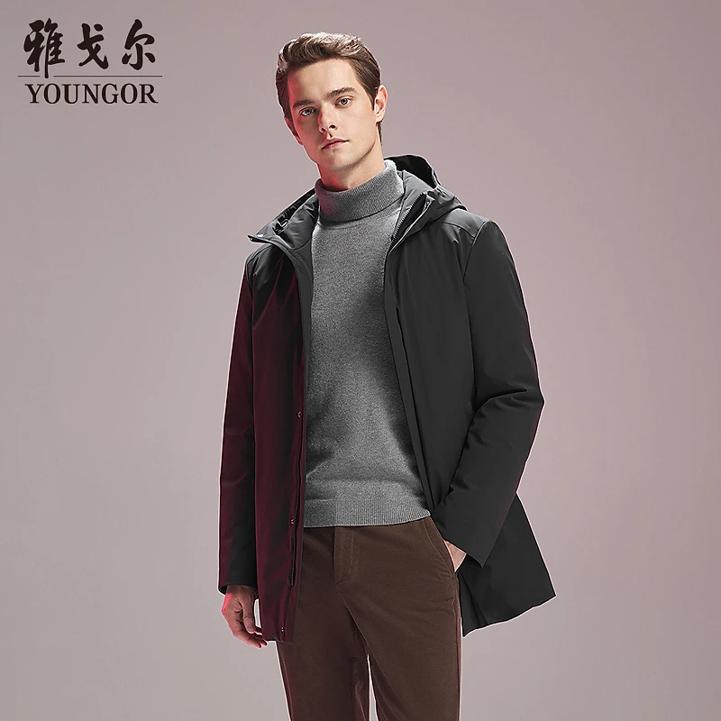 【厚充可拆90鹅绒内胆】雅戈尔男装冬季加厚保暖连帽羽绒服男士外套