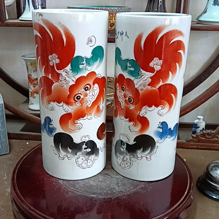 摆件太*狮子帽桶一对全品摆件