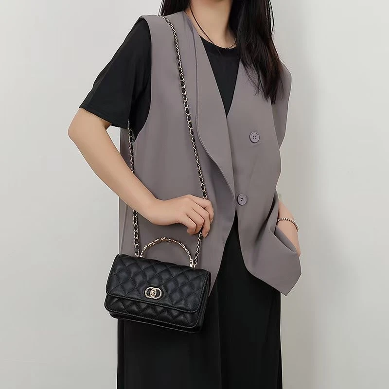 2025新款真皮小香风女包菱格链条包手拎包单肩斜跨女包百搭新年包