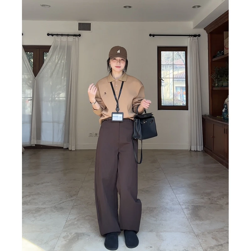 郭九九呢 棉美式复古polo翻领宽松休闲卫衣百搭阔腿裤 G925A00217