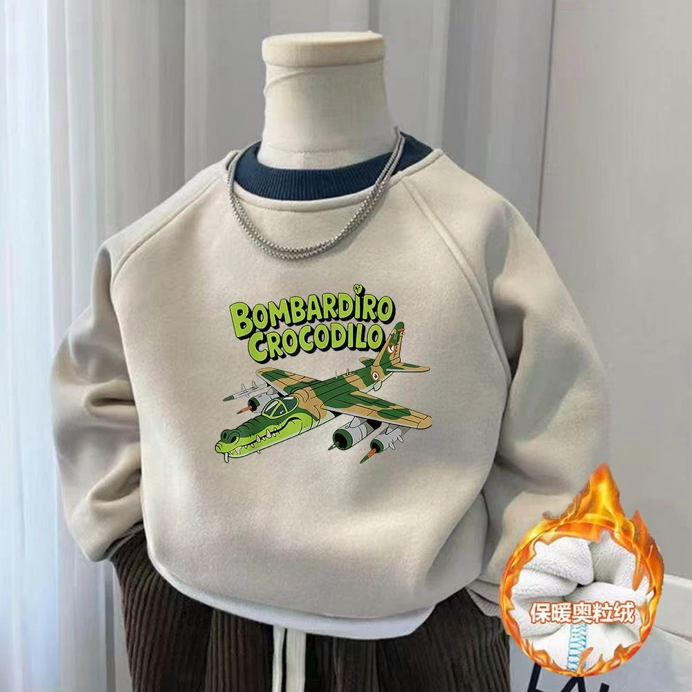 儿童海外版山海经卫衣男童卡通飞机印花潮牌宽松韩版加绒保暖上衣