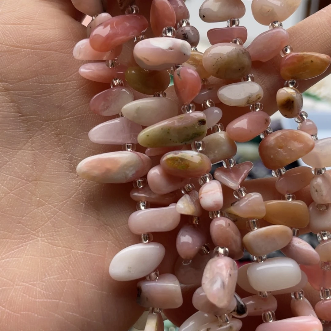 玛瑙/玉髓合金珠宝半成品一条装9-15左右粉澳宝长牙