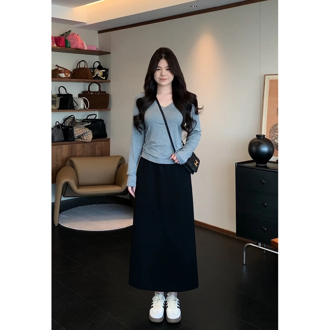 小野墩墩 削胯裙 气质时尚春夏季百搭高腰遮胯垂感显瘦半身裙