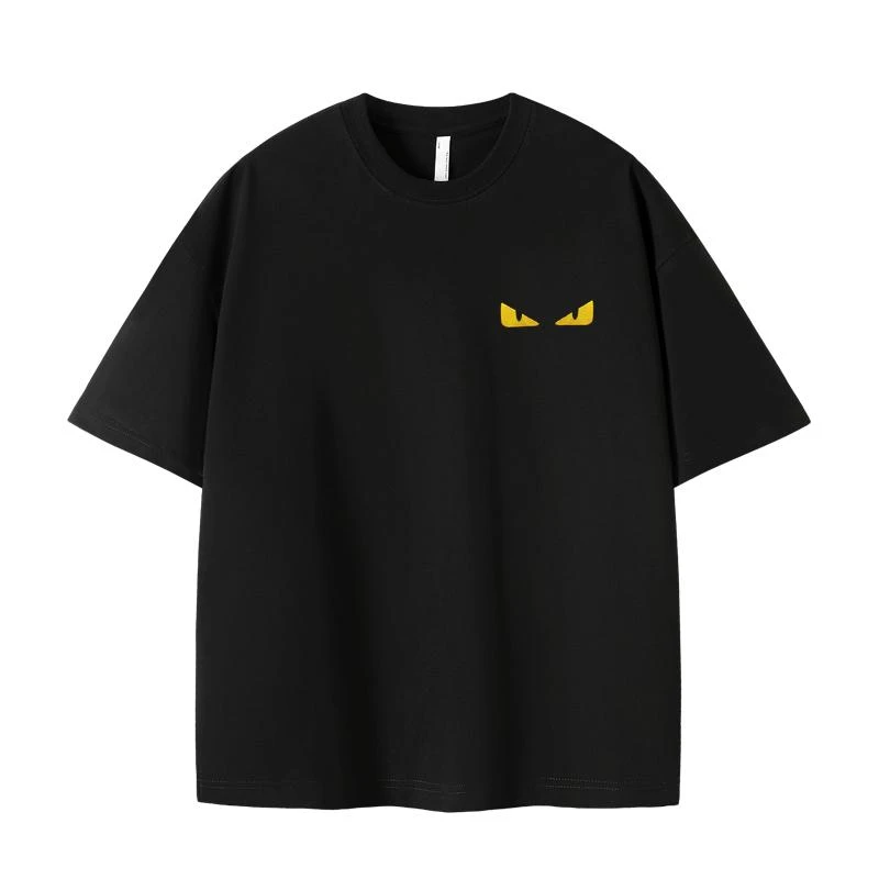 百搭纯棉宽松圆领潮流休闲短袖T恤夏季简约刺绣情侣装半袖—恶魔眼