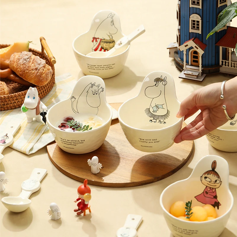 新疆西藏包邮moomin姆明奶油风餐具卡通手柄碗可爱陶瓷碗儿童专用