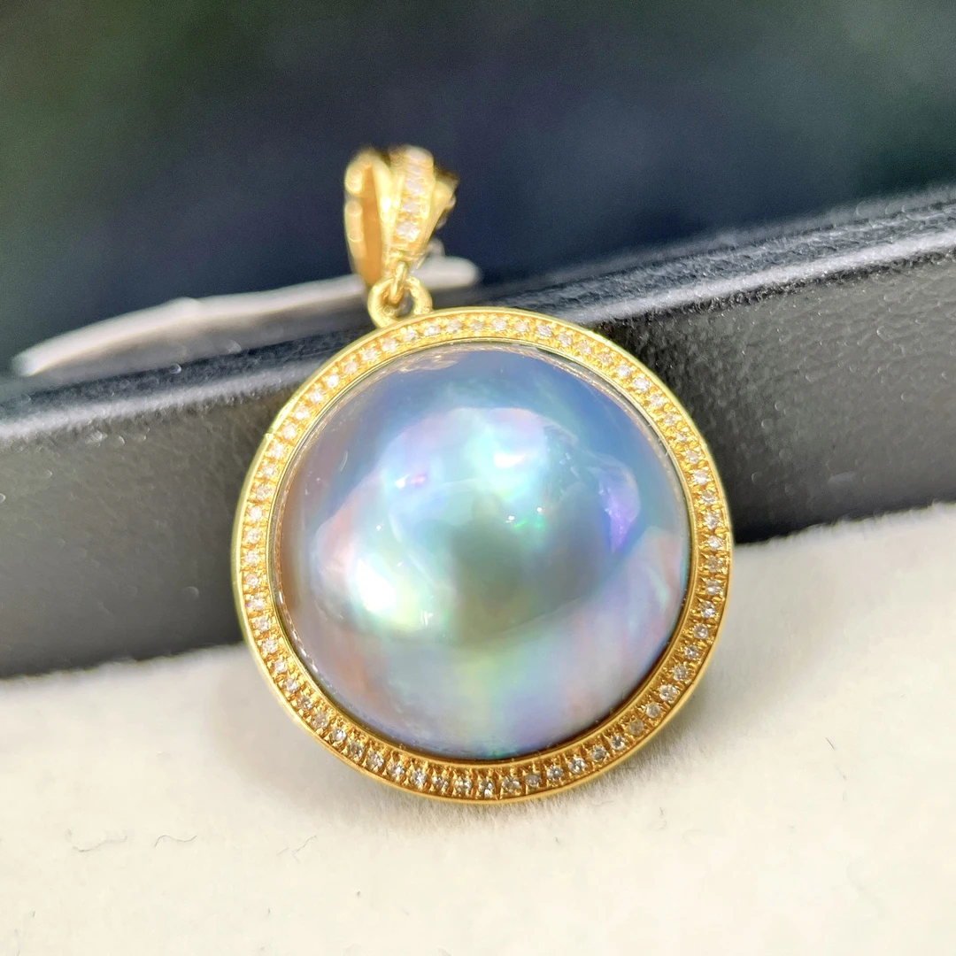 海水星空蓝设计款马贝吊坠 18K金 15-16MM P954