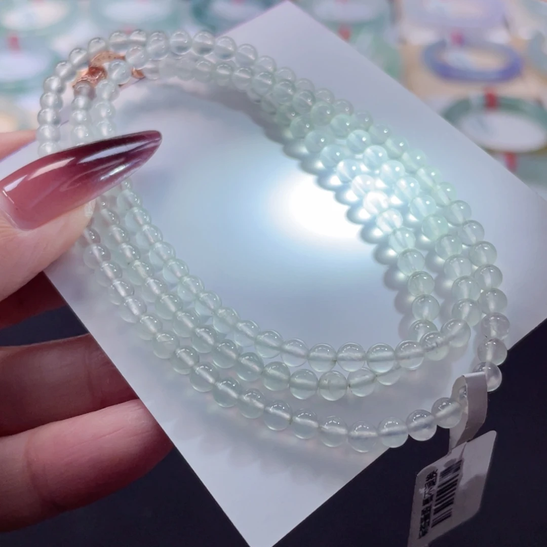 未镶嵌手镯翡翠1号4.2mn玻璃种白冰手链项链珠串
