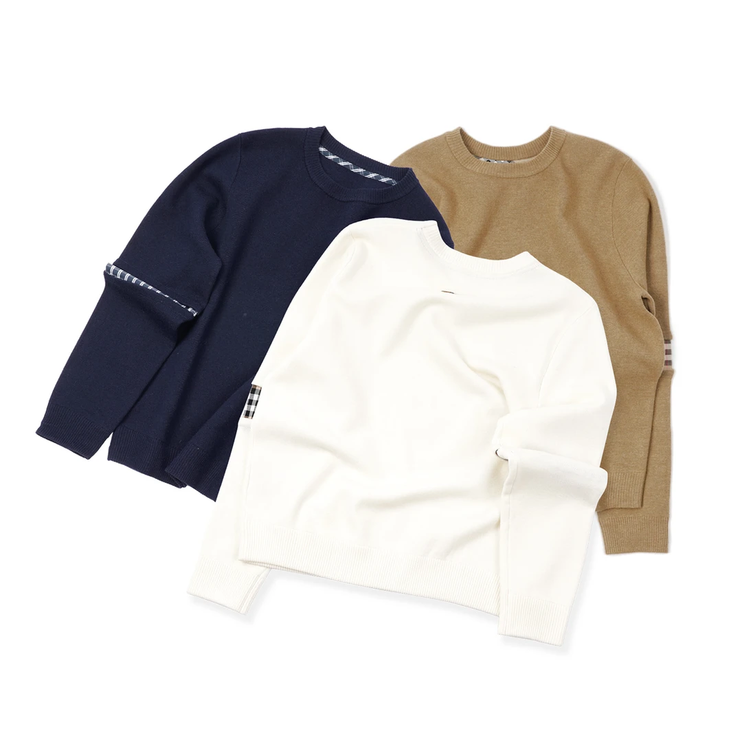 【格纹撞色拼接圆领毛衣】绵羊毛DT4MC0131