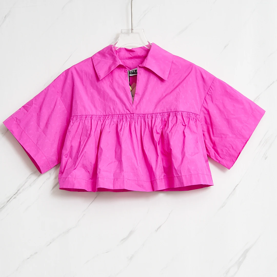 全新未使用/MSGM女士翻领褶皱短款上衣MGGU00292