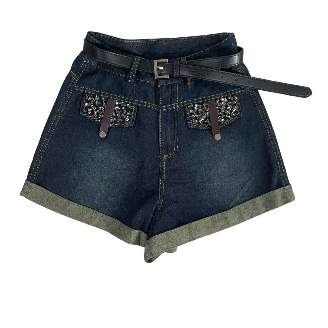 【漫老板】23130私服 定制欧货重工口袋钻牛仔短裤