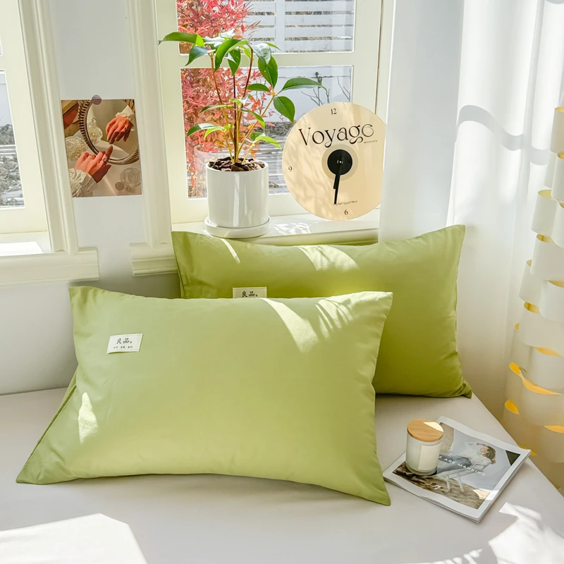 【良品】新款简约全棉纯棉纯色单枕套48*74cm一对成人家用