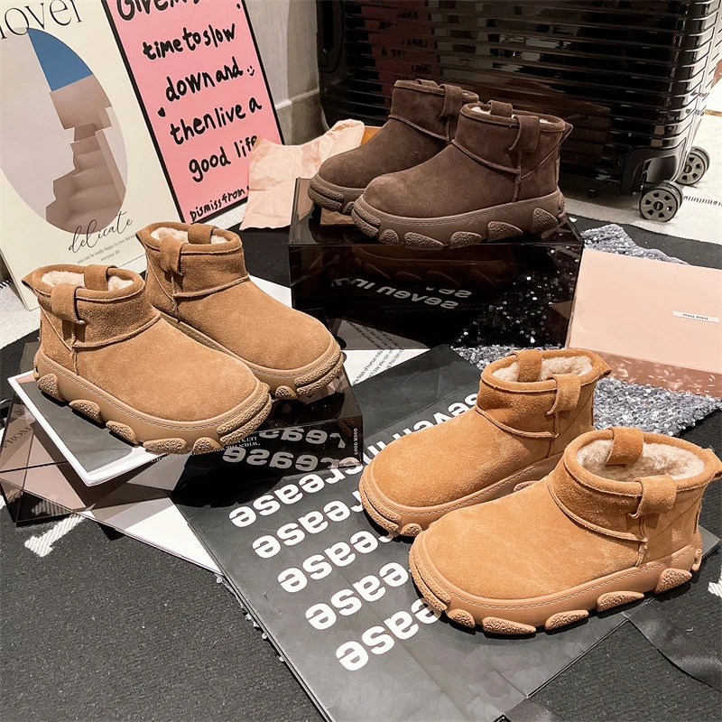 PJC暖暖小耳朵～磨砂真皮时尚百搭羊毛加厚保暖短筒雪地靴