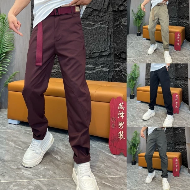 男秋季中腰工装风裤子长裤宽松微弹休闲裤秋季直筒W3358