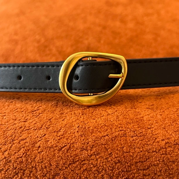 <老尚家053>腰带光面女皮带时尚女腰带复古黑色百搭