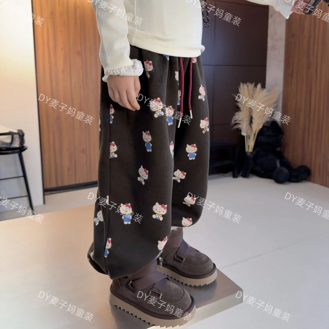 现货MZ.儿童冬季卡通可爱kt加绒百搭保暖休闲卫裤3244