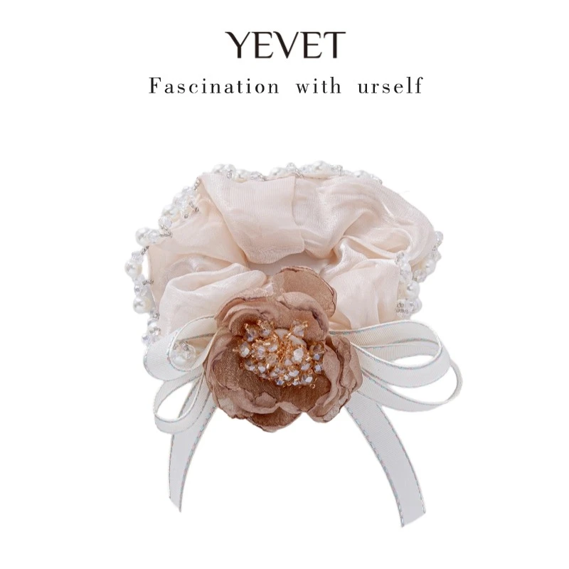 YEVET珍珠边蝴蝶结大肠发圈宫廷欧美韩式头饰ins百搭优雅