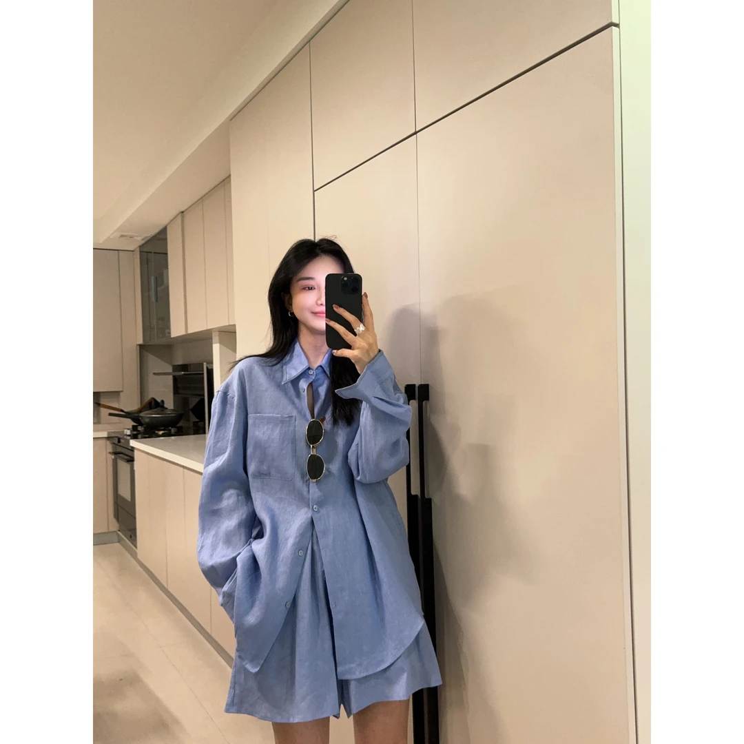 ［IAMMEIYA］-大骨架穿搭 春空100%亚麻刺绣套装25087 推荐冷水手