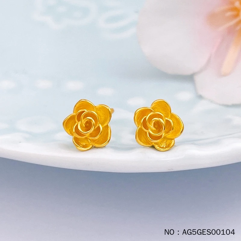 足金999 5G黄金玫瑰花型耳钉