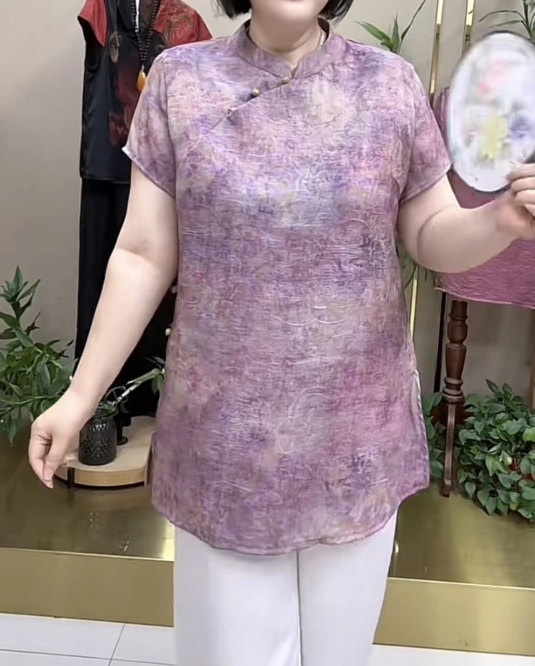 新中式宽松立领中款短袖旗袍衫