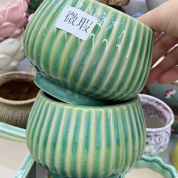 多肉绿植陶瓷花盆9.9包邮，有孔