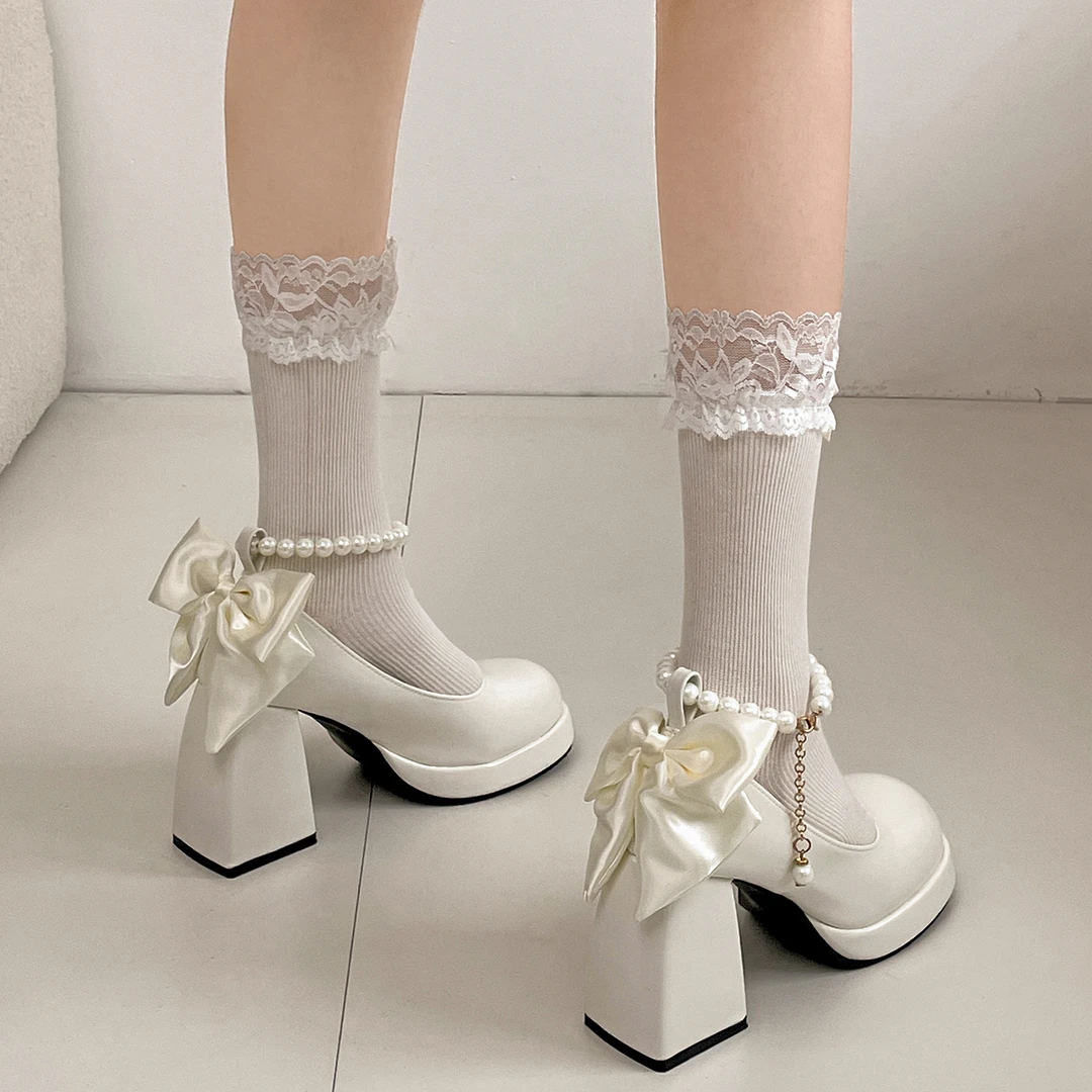 白色法式小个子粗跟高跟鞋女秋2025新款配裙子复古浅口玛丽珍单鞋