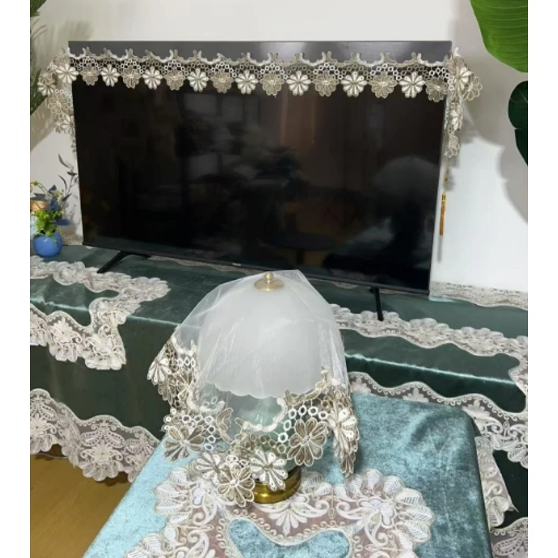 ZN176-12网纱【40*220】新品高级灰蕾丝电视柜装饰流苏吊坠桌旗床旗