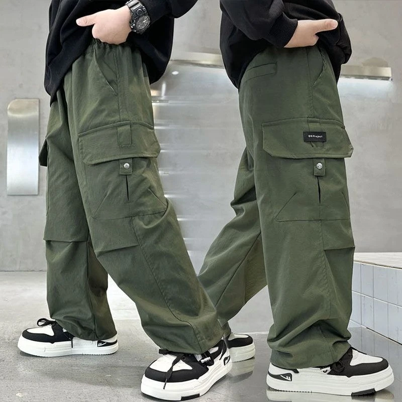 儿童裤子90%棉2025春季新款运动工装裤休闲阔腿裤潮款直筒裤长裤