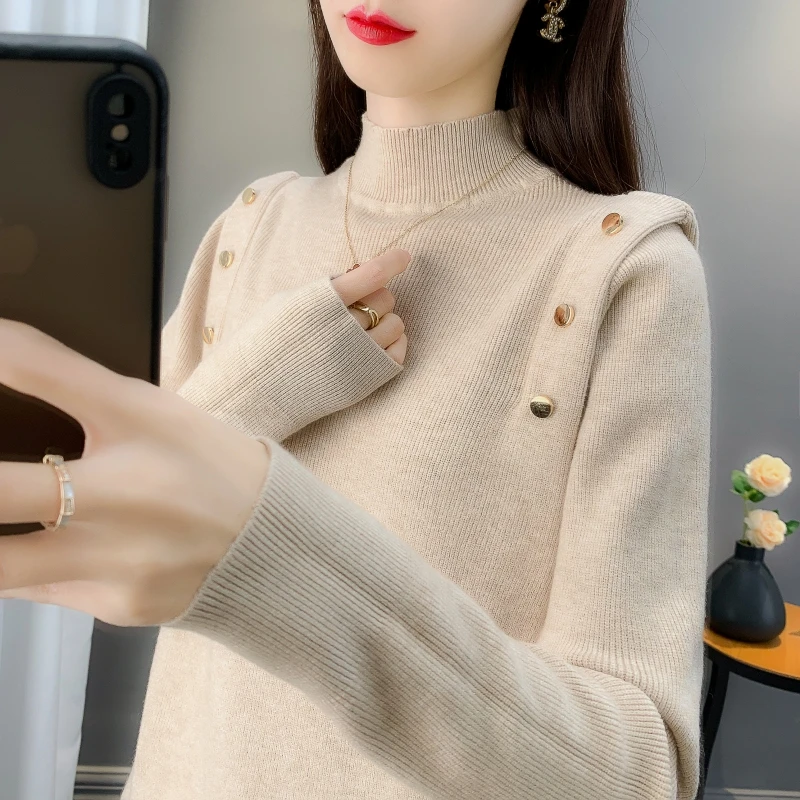 半高领针织衫女秋冬毛衣新款洋气设计高级感内搭别致打底上衣