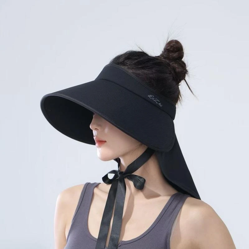 护颈防晒帽女2025新款夏季遮后颈空顶帽大帽檐加宽户外折叠遮阳帽
