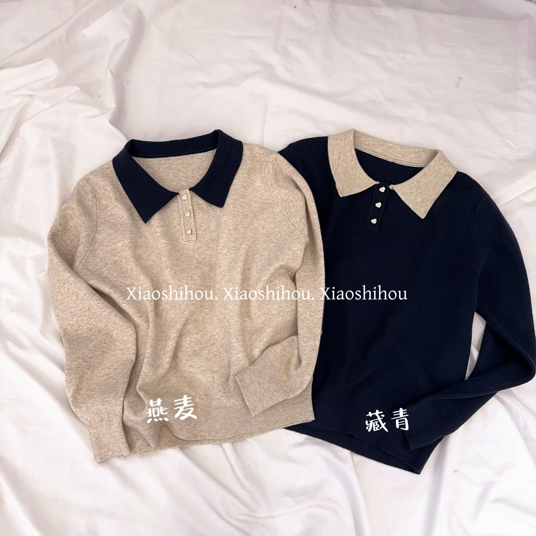 小时候女装店立领针织拼色长袖1111