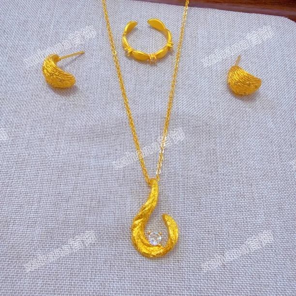 铜合金亚克力项链 仙女风金子同款三件套首饰古法气质百搭精美