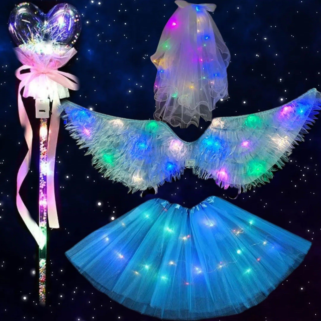 发光天使翅膀道具仙女背饰公主装饰花环小女孩玩具生日礼物套装卖