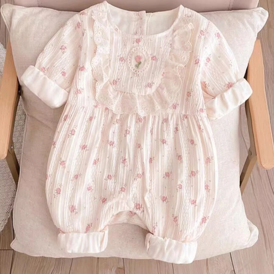 婴儿衣服春装婴幼儿连体衣宝宝外出服开春哈衣春秋季公主碎花爬服