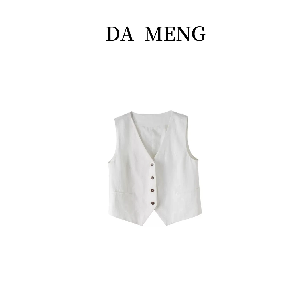 【V领马甲】新款100亚麻法式复古收腰显瘦白色V领无袖西装马甲