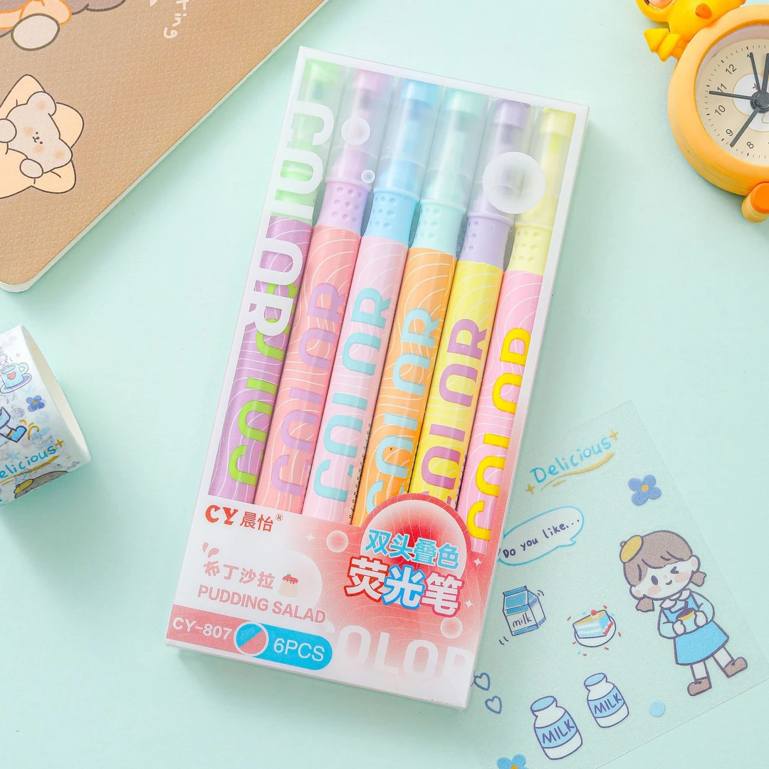 双头叠色荧光笔学生用大容量荧光笔双头叠色荧光笔双头荧光笔双头