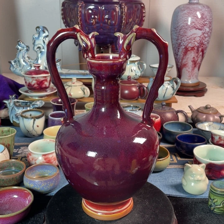 摆件钧瓷煤烧双龙尊