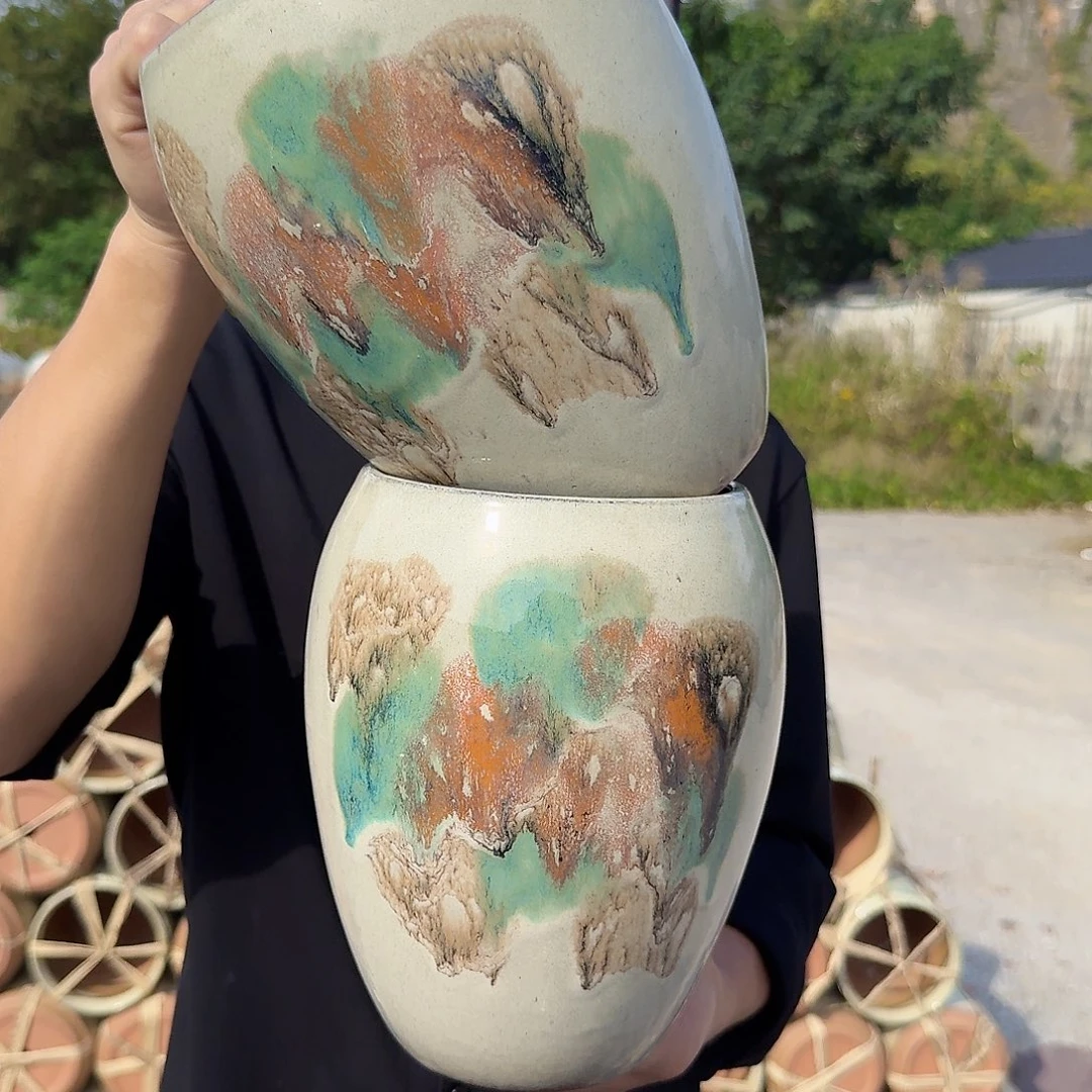 紫砂花盆口14高21（蛋壳工艺品两个