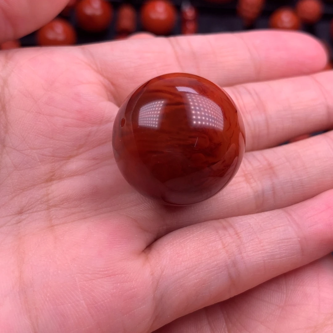南红玛瑙牛血火焰纹圆珠25MM+未镶嵌