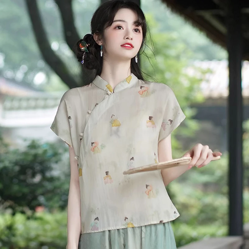 新中式短袖中国风宽松唐装旗袍上衣国风改良汉服女夏季2025新款