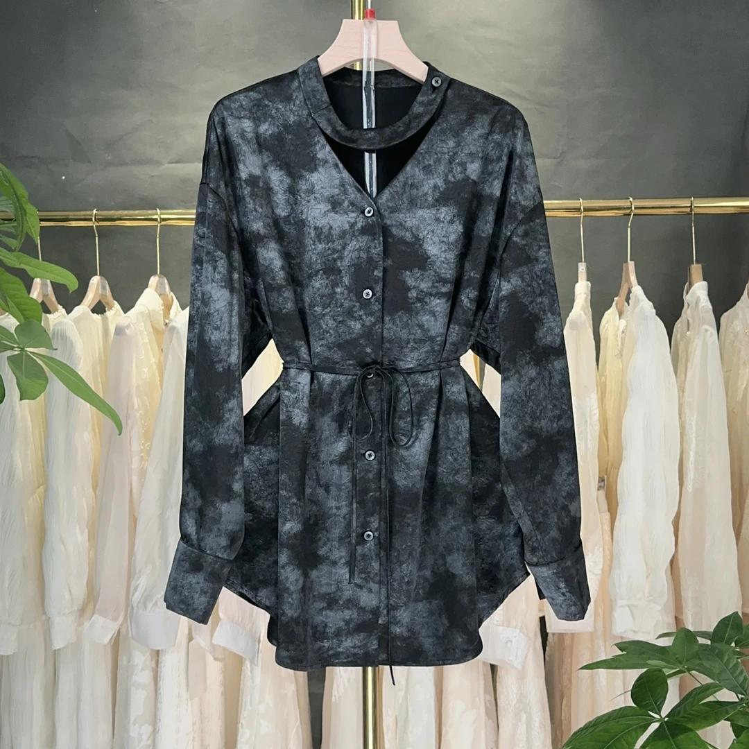 【RG5231】2025年气质长袖时尚休闲百搭女士收腰复古显瘦中长款小衫