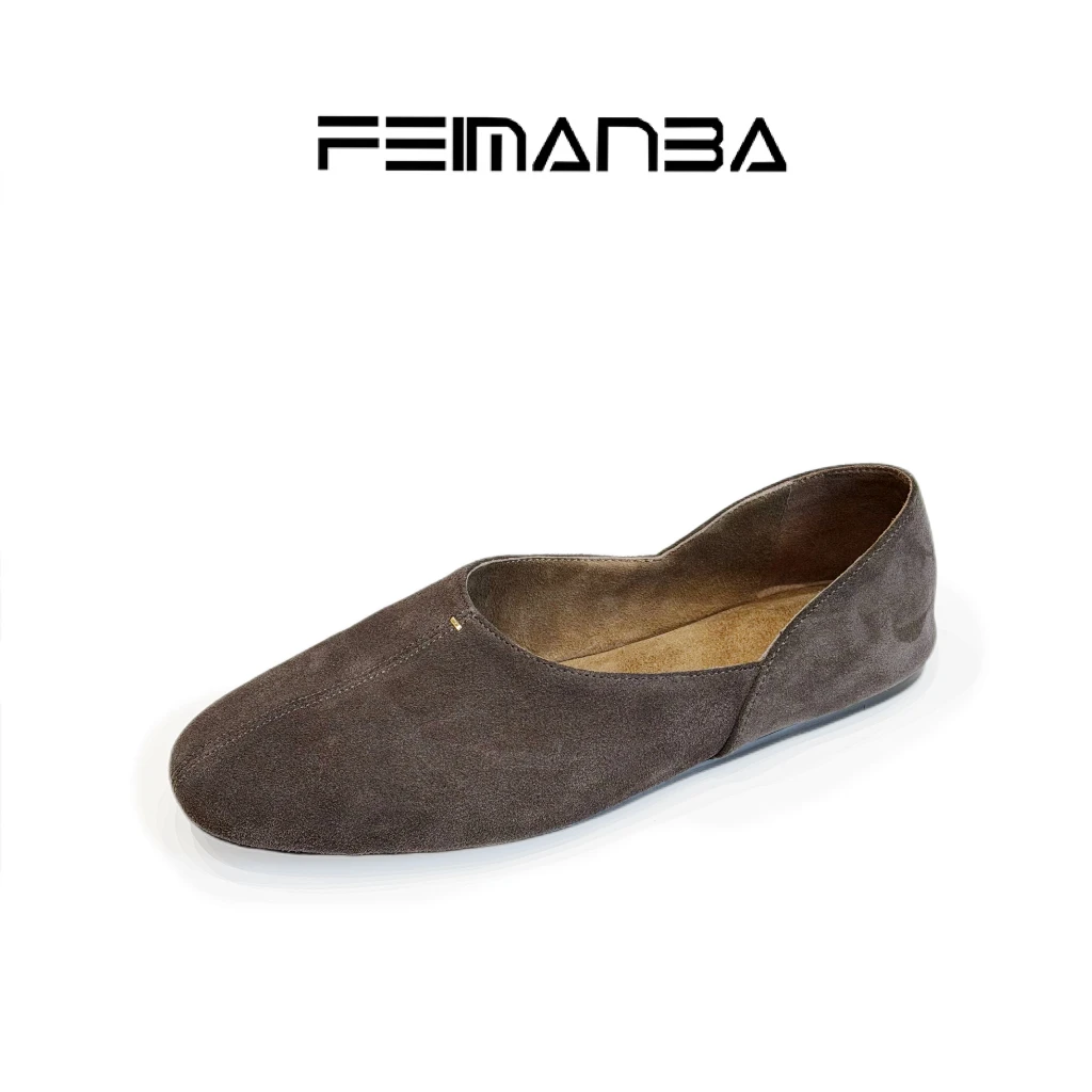 【FEIMANBA】复古方头V口拼接开春大象灰单鞋女