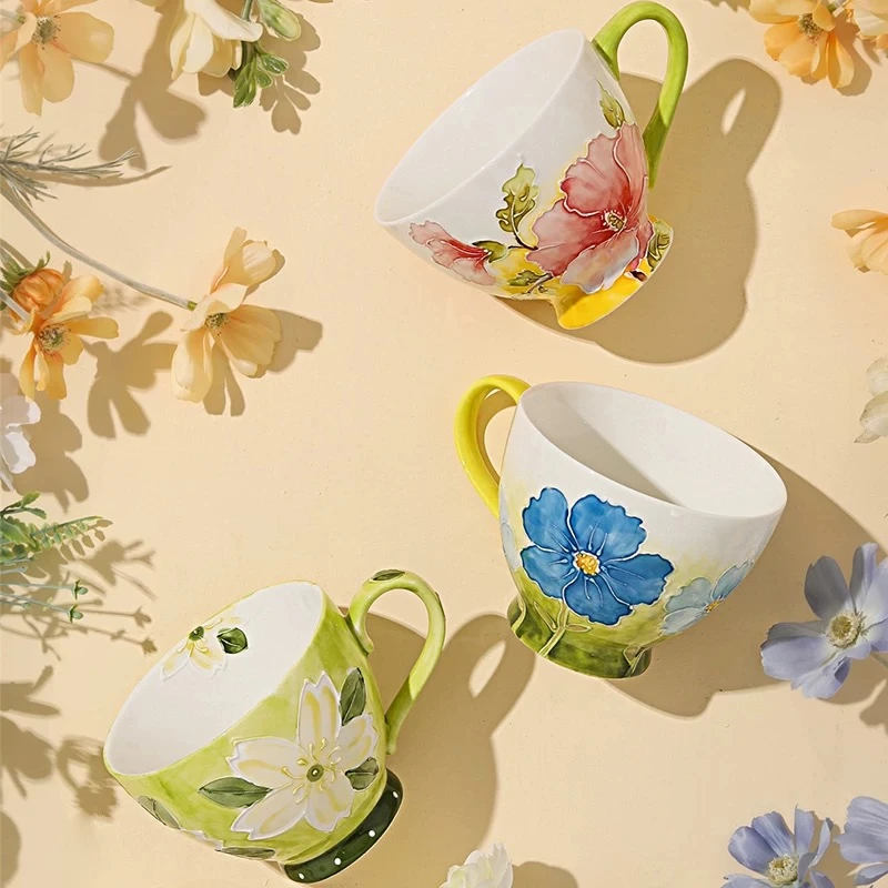 冠祥中式手柄款咖啡杯杯碟花草餐具马克杯花朵田园风